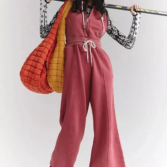 Free People FP Movement Making It Jumpsuit Sleeveless Hoodie Red S - Picture 1 of 9